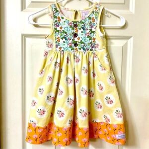 Sweet Honey Yellow Floral Dress with Pockets Girls Size 5
